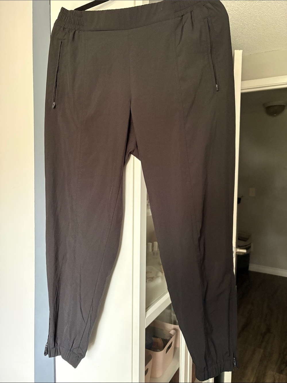 Woman’s Black Jogger Pants - Elastic Waist, Zipper Pockets